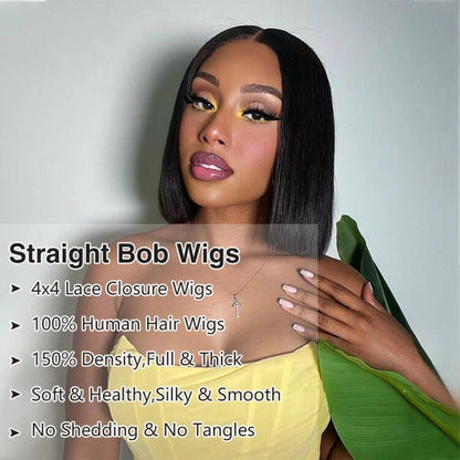 $59.9 Short Bob Wigs Straight Hair 4x4 HD Transparent Lace Closure Human Hair Wigs With Full Ends Special Offer