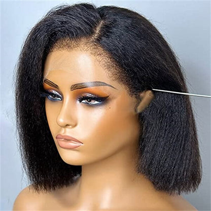 4C Kinky Edges Kinky Straight 13x4 /5x5 HD Lace Short Bob Wig Human Hair