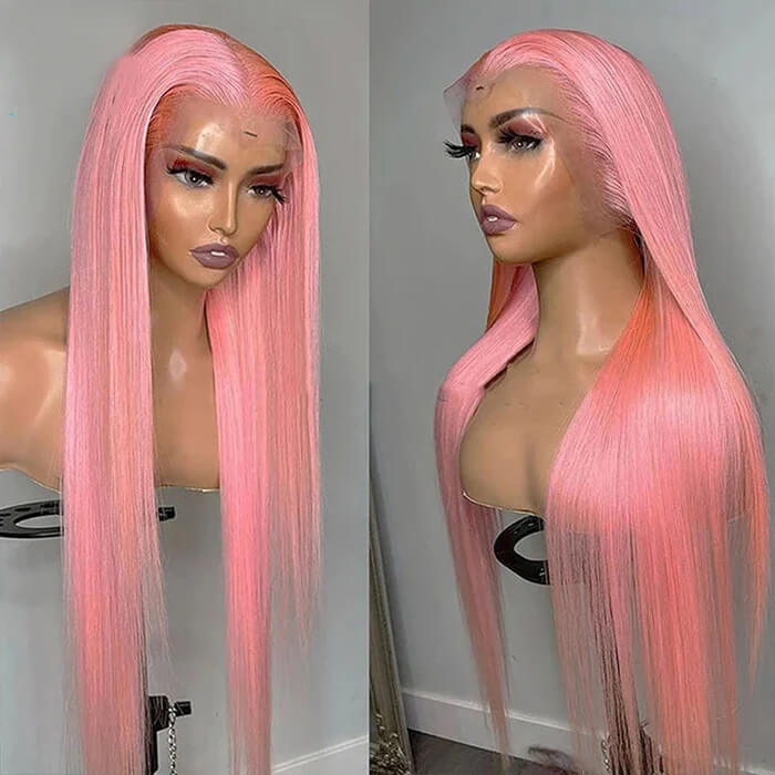 13x4 HD Lace Frontal Human Hair Wigs Straight/Body Wave Pink Color Wig For Women Pre Plucked Bleached Knots