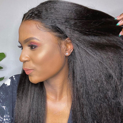 Kinky Straight Human Hair 5x5 HD Transparent Lace Closure Wigs For Women