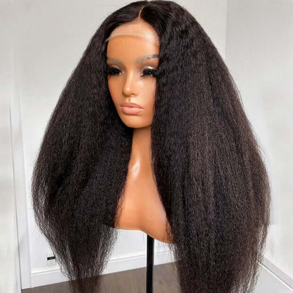 Kinky Straight Human Hair 5x5 HD Transparent Lace Closure Wigs For Women