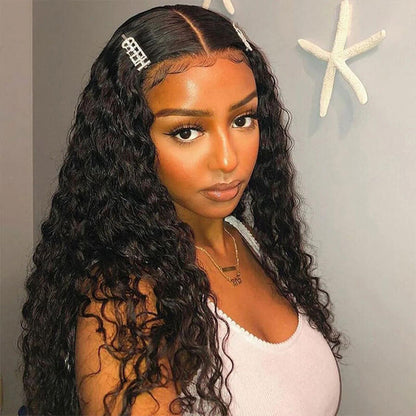 HD Transparent Lace Closure Wigs Pre Plucked Water Wave 5*5 Closure Wigs with Natural Hairline