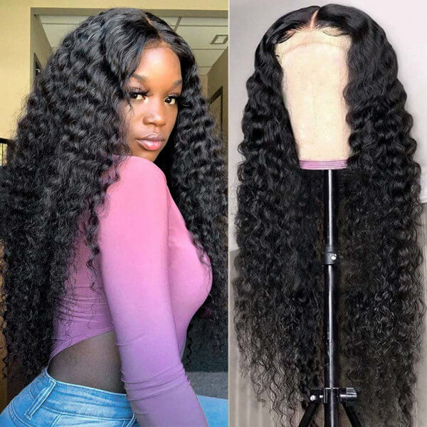 HD Transparent Lace Closure Wigs Pre Plucked Water Wave 5*5 Closure Wigs with Natural Hairline