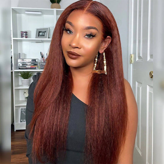 20"=$119 Kinky Straight #33 Reddish Brown Color 13x4 Lace Front Wig Glueless Lace wig Special Offer