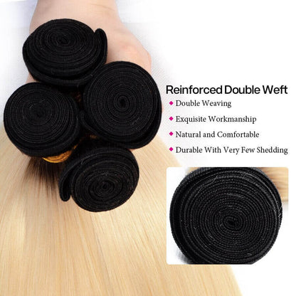 T1B/613 Ombre Straight Human Hair 3 Bundles With 4x4 Lace Closure