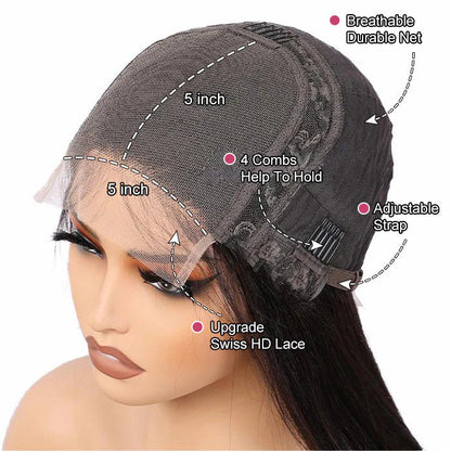 4C Kinky Edges Water Wave Bob Glueless Wig 5x5 HD Lace Human Hair Wigs With Natural Hairline Special Offer
