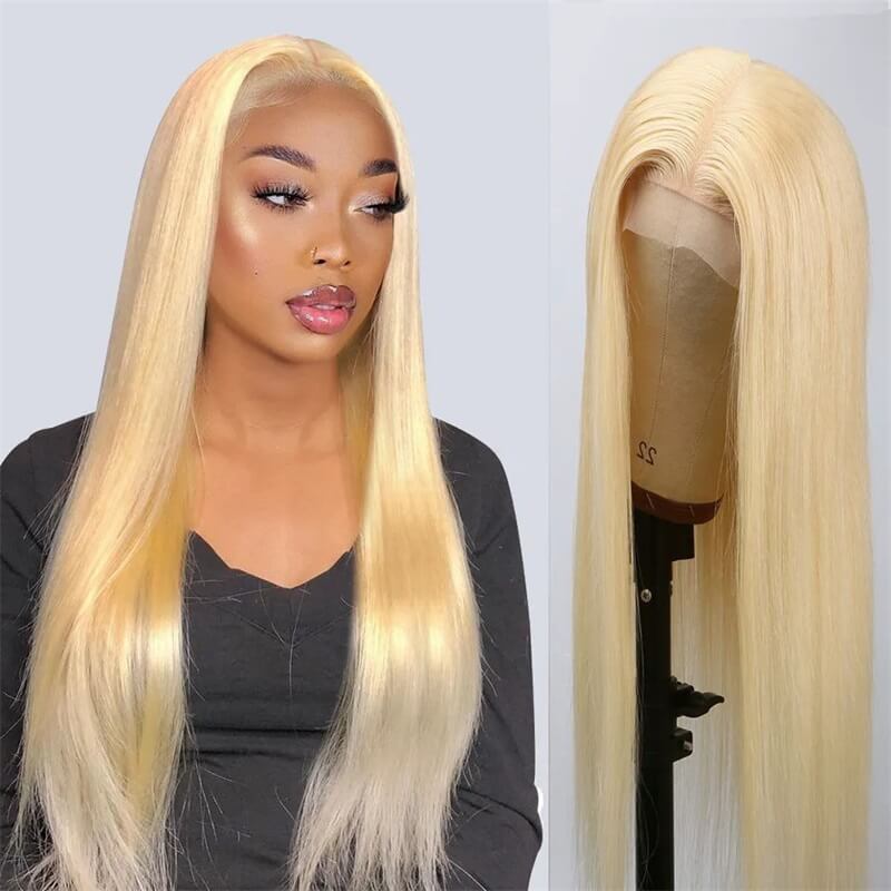 613 Blonde Wig Straight  Wig 4x4 Lace Closure Wig HD Transparent Lace Wig