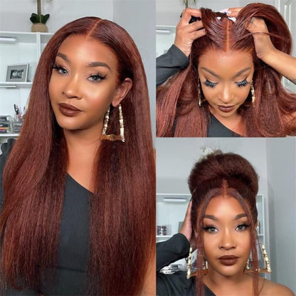 20"=$119 Kinky Straight #33 Reddish Brown Color 13x4 Lace Front Wig Glueless Lace wig Special Offer