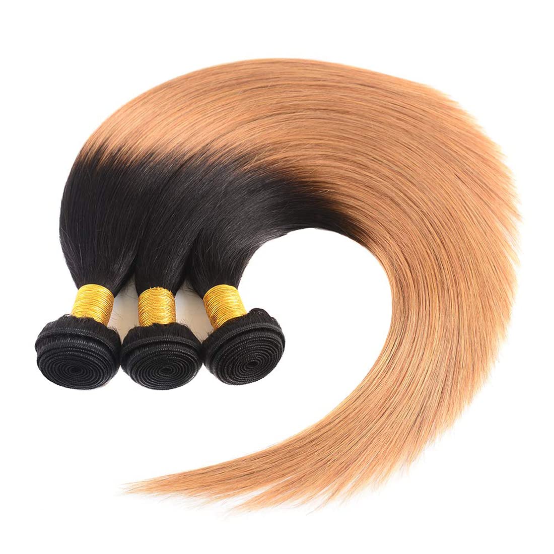 Ombre 1B27 Straight Human Hair 3 Bundles With 4x4 Lace Closure