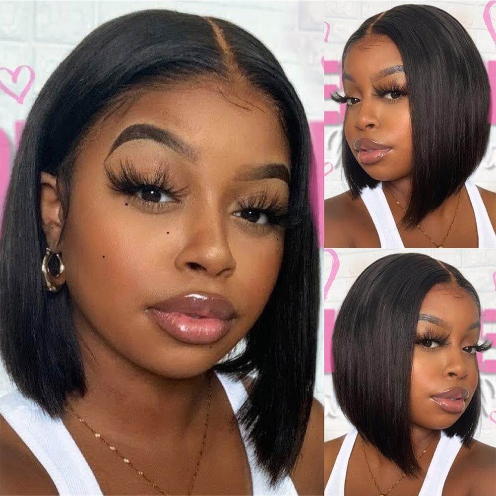 $59.9 Short Bob Wigs Straight Hair 4x4 HD Transparent Lace Closure Human Hair Wigs With Full Ends Special Offer