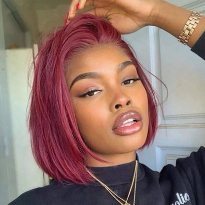 Short Bob 4x4 Lace Closure Wig Straight 99J Red Wine Colored Human Hair Wig For Women