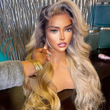 New In Ash Blonde Ombre Wigs Body Wave/Straight 13x4  HD Lace Front Human Hair Wigs 180% Density