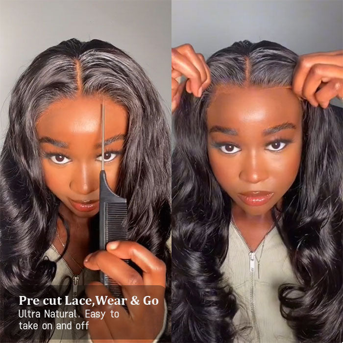 Pre Cut 4X4 HD Lace Closure Wigs Body Wave Human Hair Wig With Breathable Cap