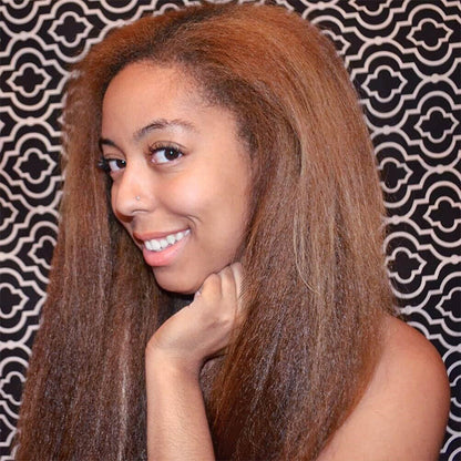 4C Edges Kinky Straight #30 Ginger Brown Human Hair Wig HD Lace Front Glueless Wig