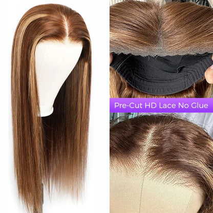 Highlight Wigs #4/27 Straight/Body Wave Upgrade 8x5 Pre Cut HD Lace Put On And Go Glueless Human Hair Wigs