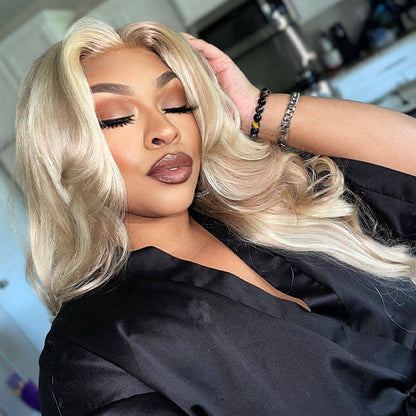 Curtain Bangs Blonde Hair With Highlights Wig Body Wave Glueless HD Lace Human Hair Wigs