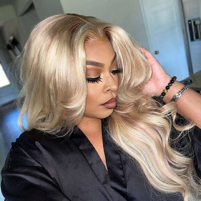 Curtain Bangs Blonde Hair With Highlights Wig Body Wave Glueless HD Lace Human Hair Wigs