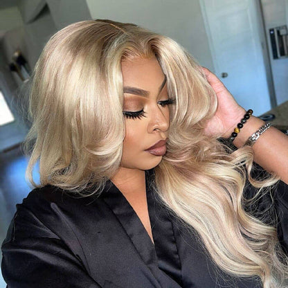 Curtain Bangs Blonde Hair With Highlights Wig Body Wave Glueless HD Lace Human Hair Wigs