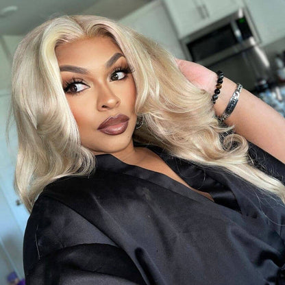 Curtain Bangs Blonde Hair With Highlights Wig Body Wave Glueless HD Lace Human Hair Wigs