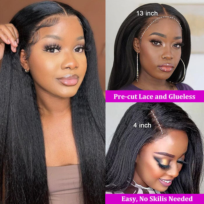 Pre-Cut HD Lace Wig Put On And Go Kinky Straight Human Hair Wig with Breathable Cap Beginner Wig