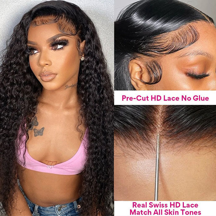 (Air Cap) 4x4/13x4 Pre-Cut Lace Wig Put On And Go Curly Human Hair Wig with Breathable Cap Beginner Wig