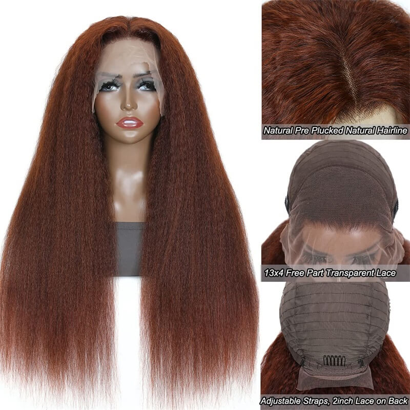 20"=$119 Kinky Straight #33 Reddish Brown Color 13x4 Lace Front Wig Glueless Lace wig Special Offer