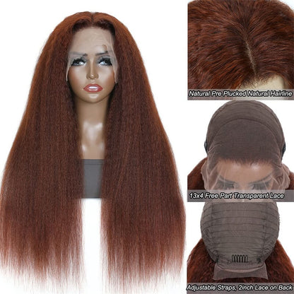 20"=$119 Kinky Straight #33 Reddish Brown Color 13x4 Lace Front Wig Glueless Lace wig Special Offer
