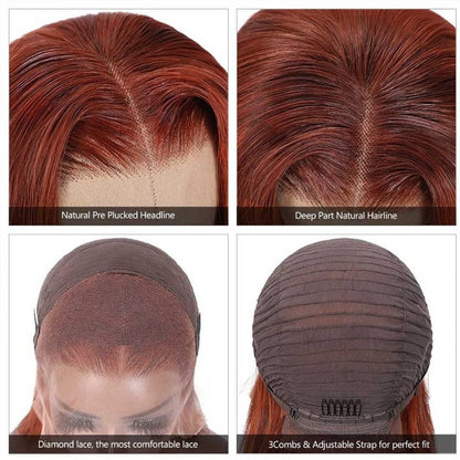 Reddish Brown Colored Human Hair Wig 13x4/4x4 HD Lace Front Wig Short Bob Wigs