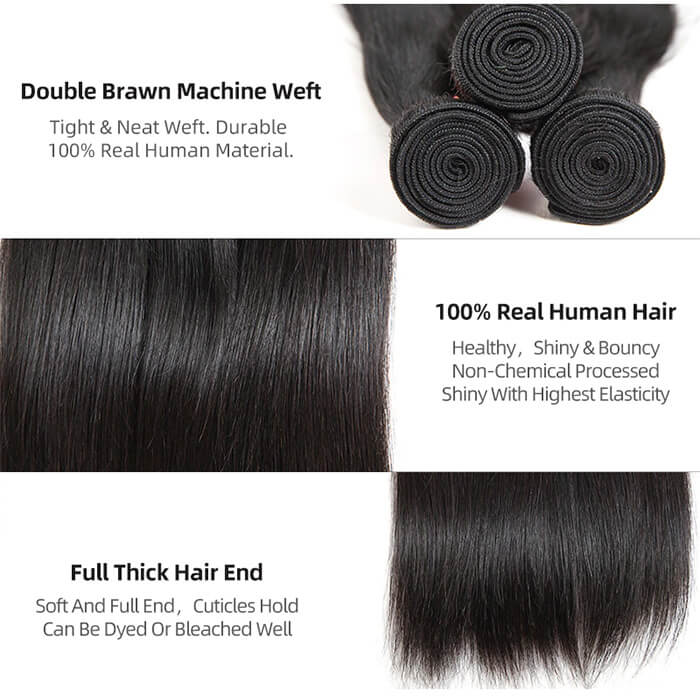 Straight Virgin Human Hair 3 Bundles 100% Unprocessed Virgin Human Hair Extension
