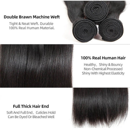 Straight Virgin Human Hair 3 Bundles 100% Unprocessed Virgin Human Hair Extension