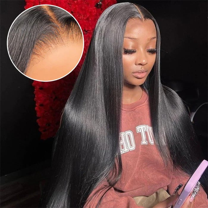 7X5 Pre Cut HD Lace Closure Wigs Deep Part Glueless Straight Human Hair Wigs Put On And Go