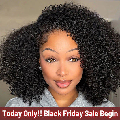 Afro Curly 3 In 1 Half Wig Drawstring Band Wear Go Wig Invisible Hairline BGMgirl Hair