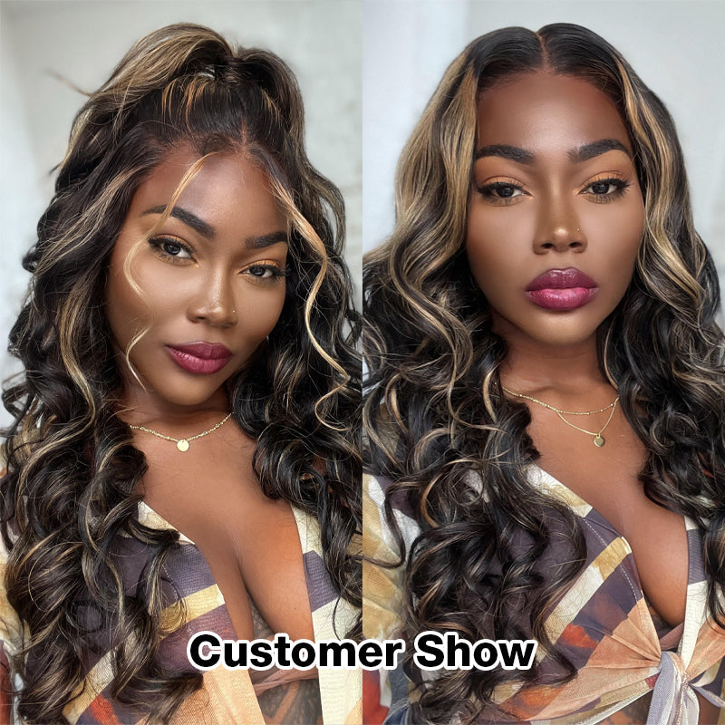Blonde Highlight 8*5 Pre Cut HD Lace Closure Wigs #P1B/27 Color Glueless Put On And Go Wig