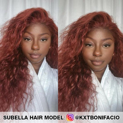 #33 Reddish Brown Auburn Water Wave Human Hair Wig HD Transparent 13x4 Lace Front Wig