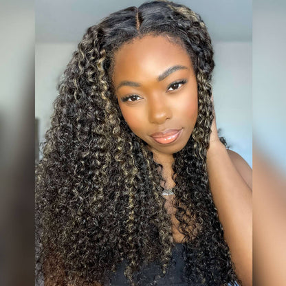 4C Edges Hairline Wig Honey Blonde Highlight Wig 13x4 8x5 HD Lace Front Jerry Curly Human Hair Wigs