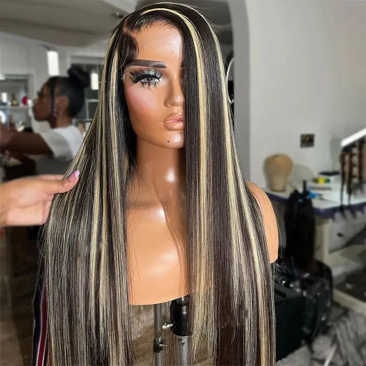 Blonde Highlight 8*5 Pre Cut HD Lace Closure Wigs #P1B/27 Color Glueless Put On And Go Wig