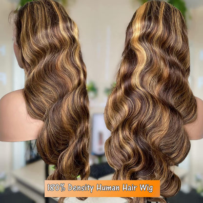 Ombre Highlight Wigs 13x4 Lace Front Wigs Human Hair Body Wave Wigs #4/27 Glueless Wigs