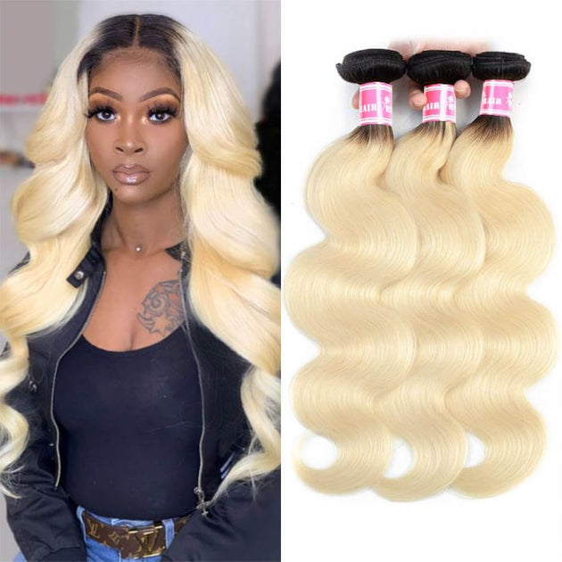 Brazilian Hair T1b/613 Blonde Ombre Hair Body Wave 3 Bundles Human Hair Weaves
