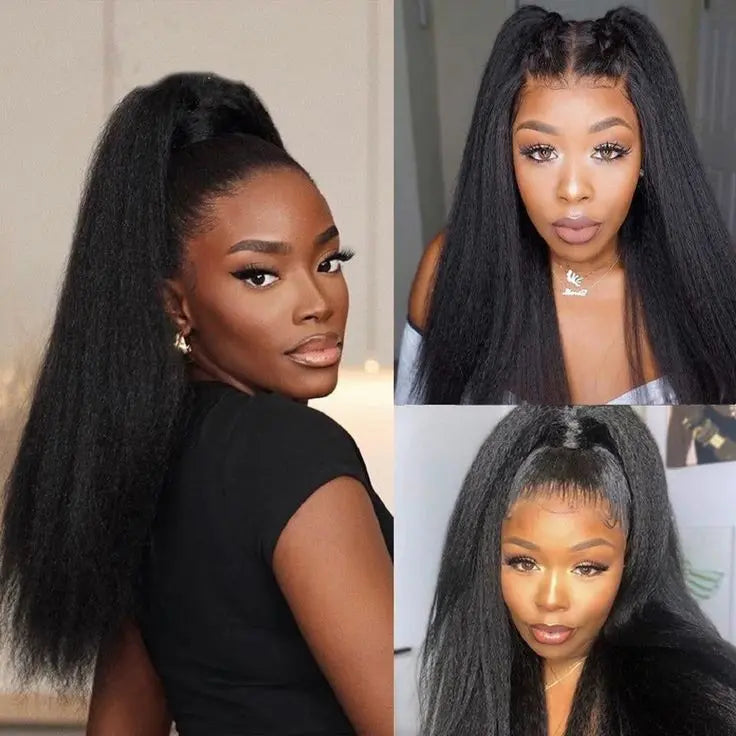 360 Lace Kinky Straight Invisi Draw String Wear Go Wig Pre-Bleached Pre-Cut Lace Glueless Wig | BGMgirl Hair