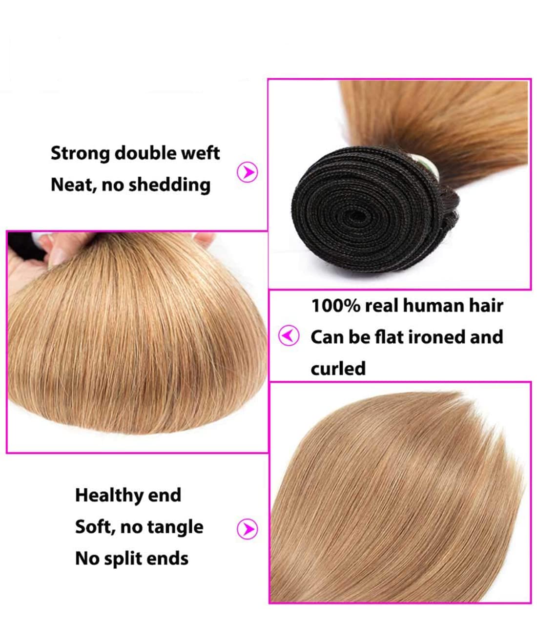 Ombre 1B27 Straight Human Hair 3 Bundles With 4x4 Lace Closure