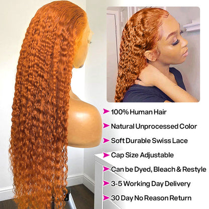 Orange Ginger Color 13x4/13x6 HD Lace Front Wigs Curly Human Hair Wig