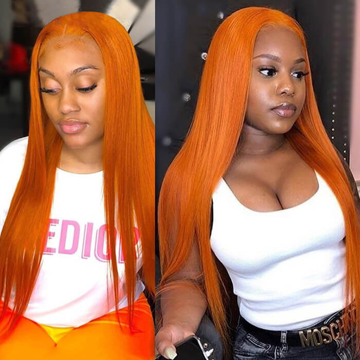 Ginger Color 5x5 Lace Closure Wig Straight HD Lace Human Hair Wig Pre Plucked