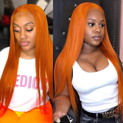 Ginger Color 5x5 Lace Closure Wig Straight HD Lace Human Hair Wig Pre Plucked