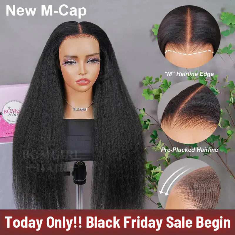 M-cap Kinky Straight / Yaki Straight 9x6 Wear Go Wig HD Lace Pre-Bleached Tiny Knots Glueless Wig | BGMgirl Hair