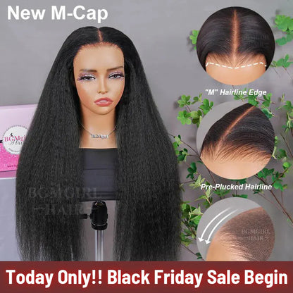 M-cap Kinky Straight / Yaki Straight 9x6 Wear Go Wig HD Lace Pre-Bleached Tiny Knots Glueless Wig | BGMgirl Hair