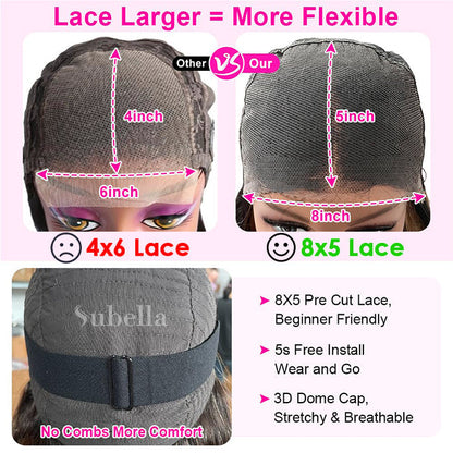 20"=$119 Subella 8x5 HD Lace Put On And Go Glueless Wigs Reddish Brown Body Wave Pre-Cut Lace Wigs Special Offer