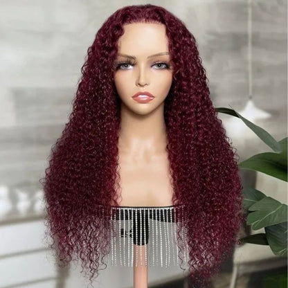 Burgundy 99j Wig Curly Human Hair Colored Wigs HD Transparent Lace Closure Wigs