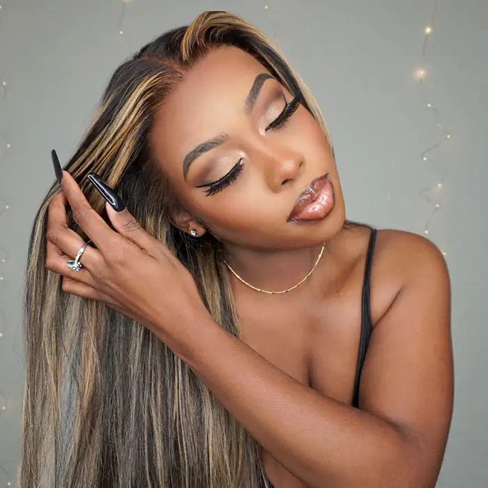 Blonde Highlight 8*5 Pre Cut HD Lace Closure Wigs #P1B/27 Color Glueless Put On And Go Wig