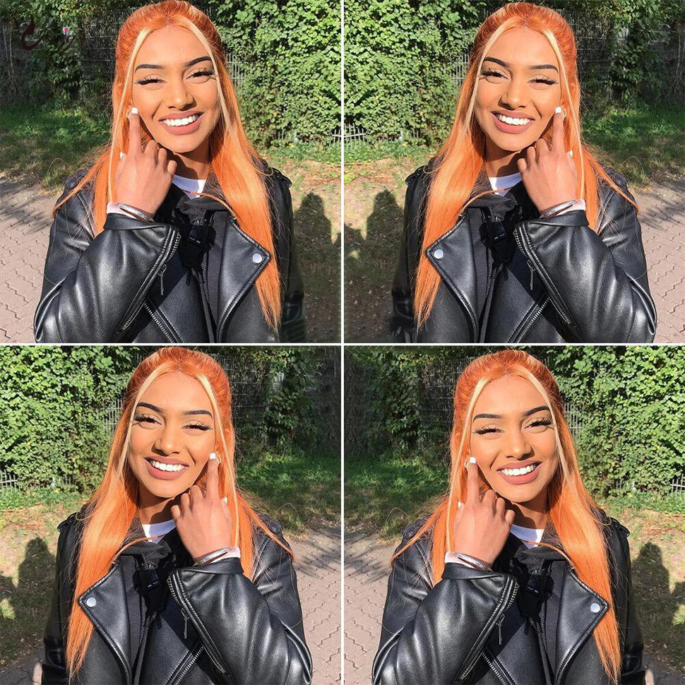 Ginger Blonde Ombre Wigs Skunk Stripe Straight 13x4 HD Lace Wig