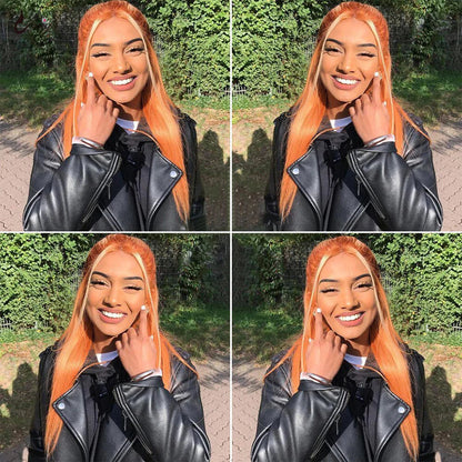 Ginger Blonde Ombre Wigs Skunk Stripe Straight 13x4 HD Lace Wig